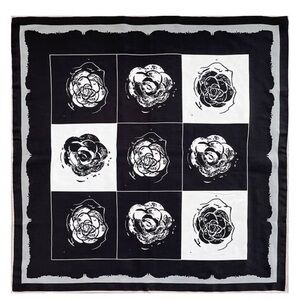100% silk Scarf Bandana Camellia black and white